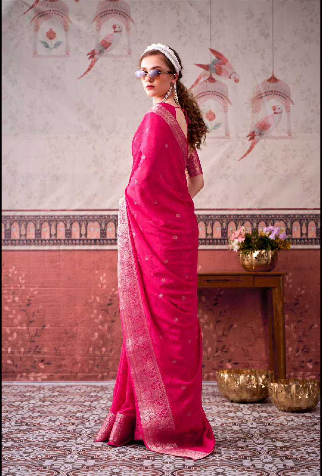 Chinon Designer Saree Printed