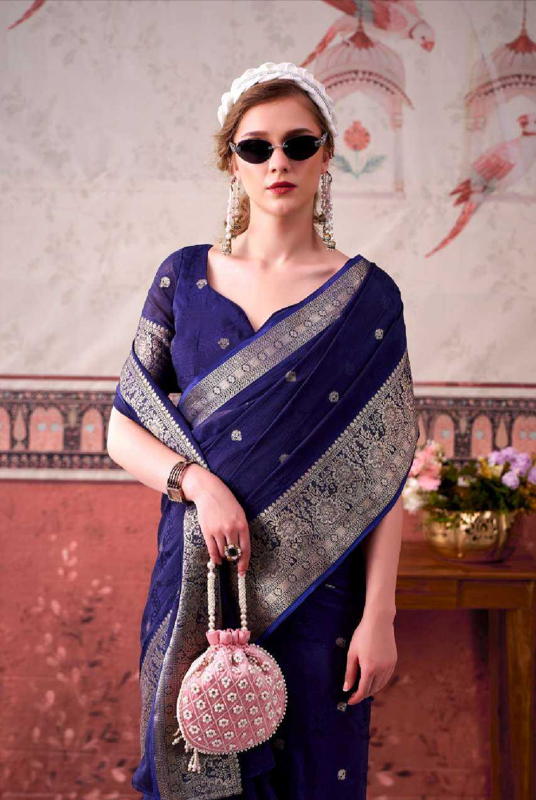 Chinon Designer Saree Printed