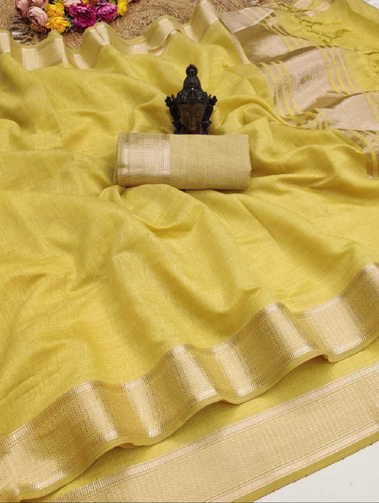 Soft Cotton Sarees Zari Border With Blouse