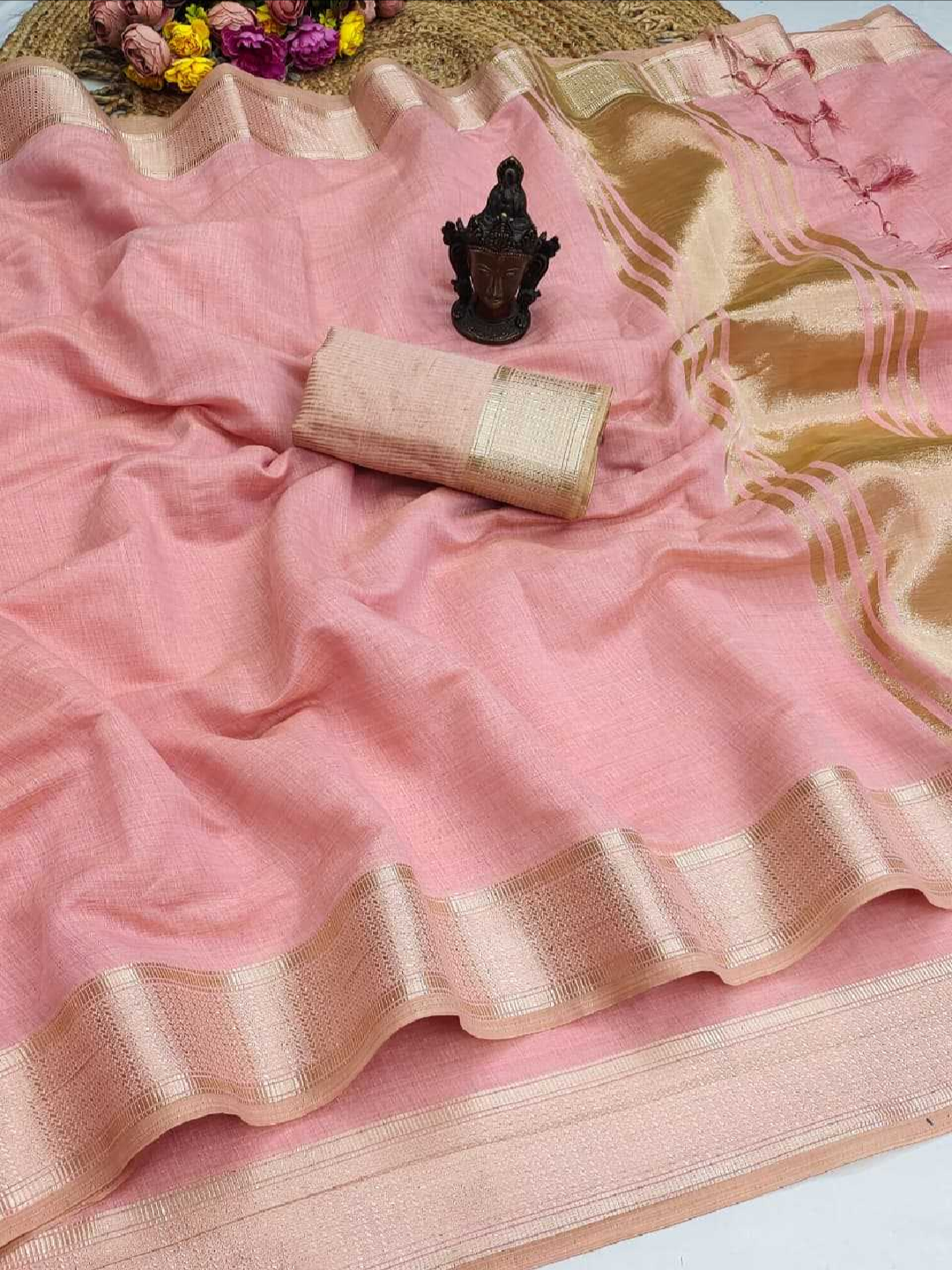 Soft Cotton Sarees Zari Border With Blouse