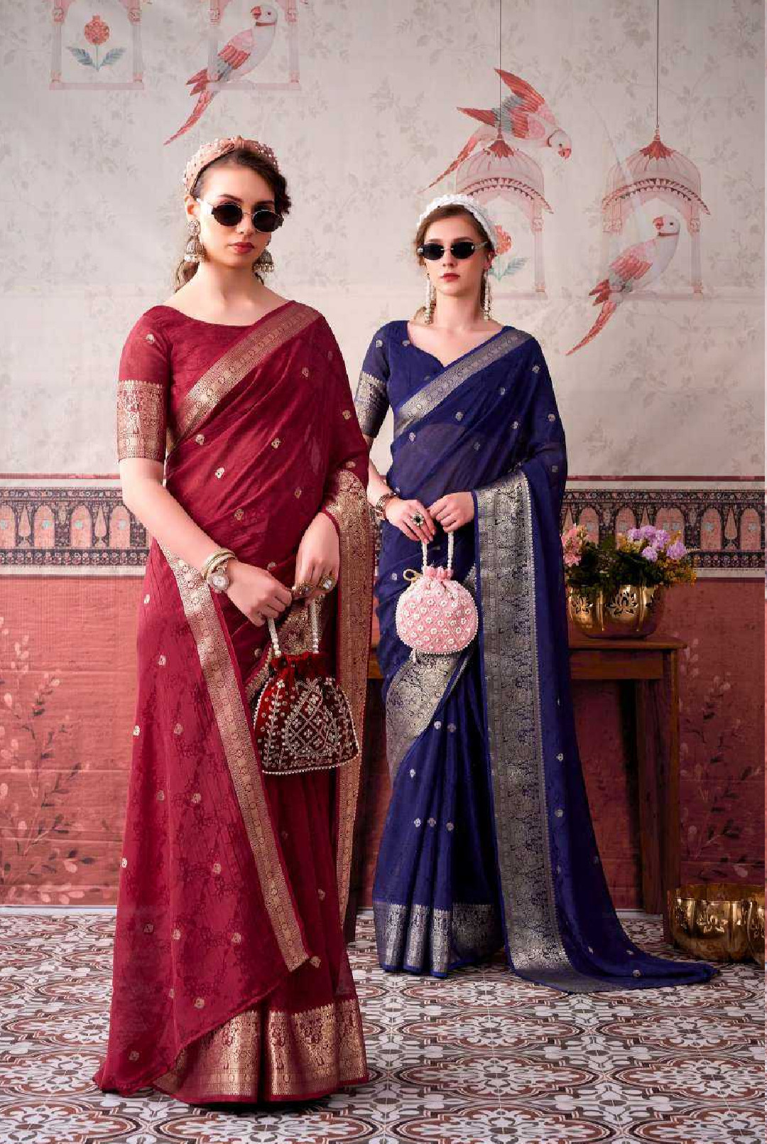 Chinon Designer Saree Printed