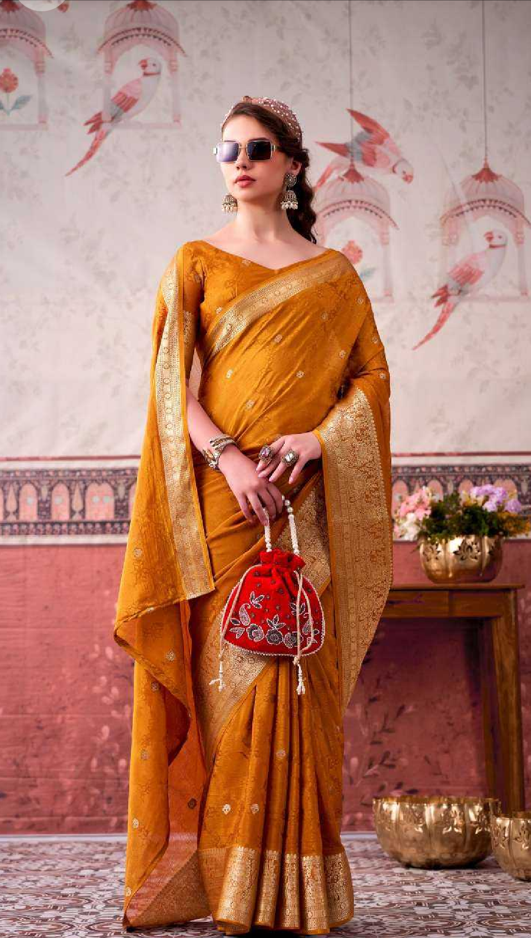 Chinon Designer Saree Printed