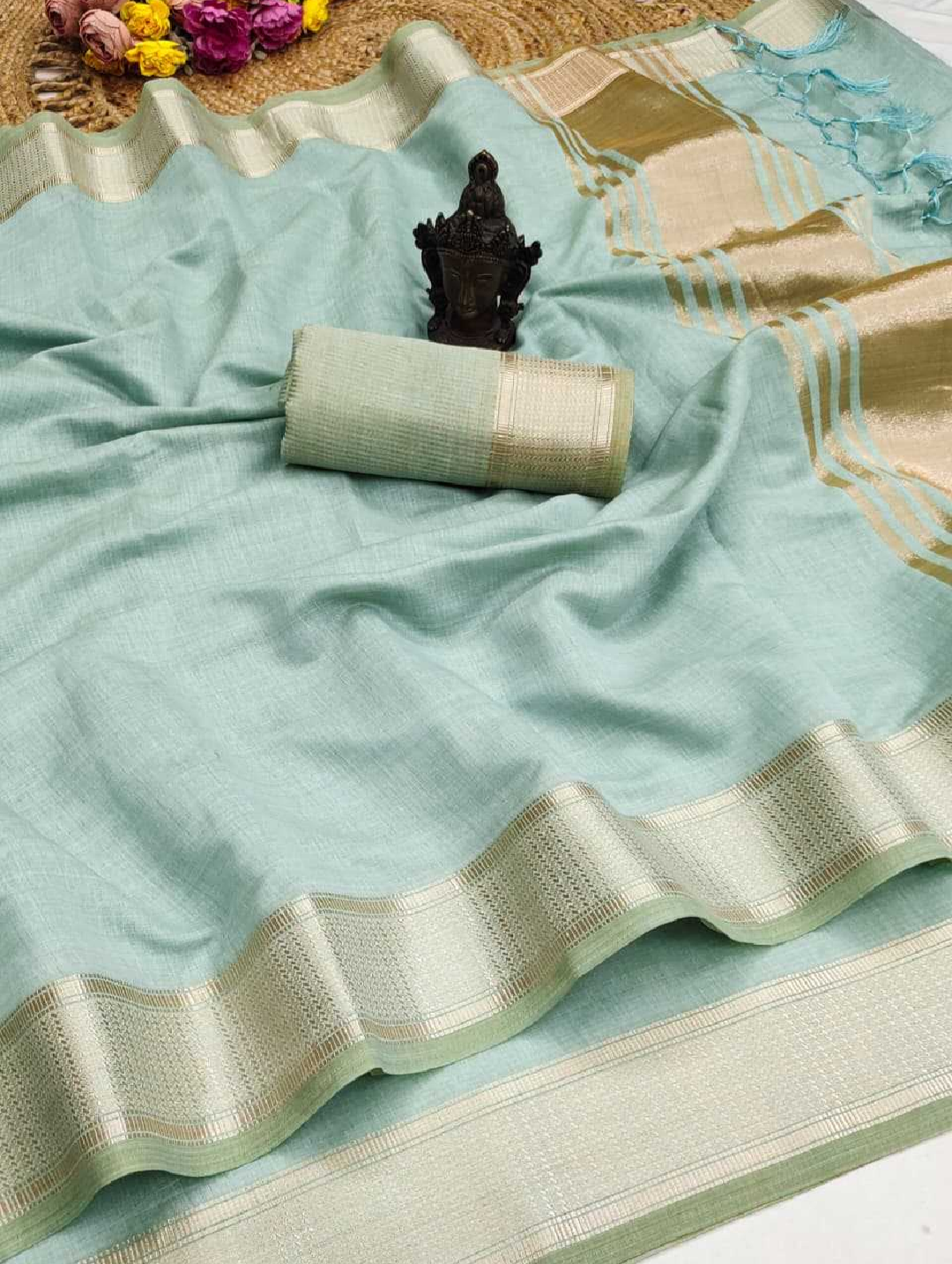 Soft Cotton Sarees Zari Border With Blouse