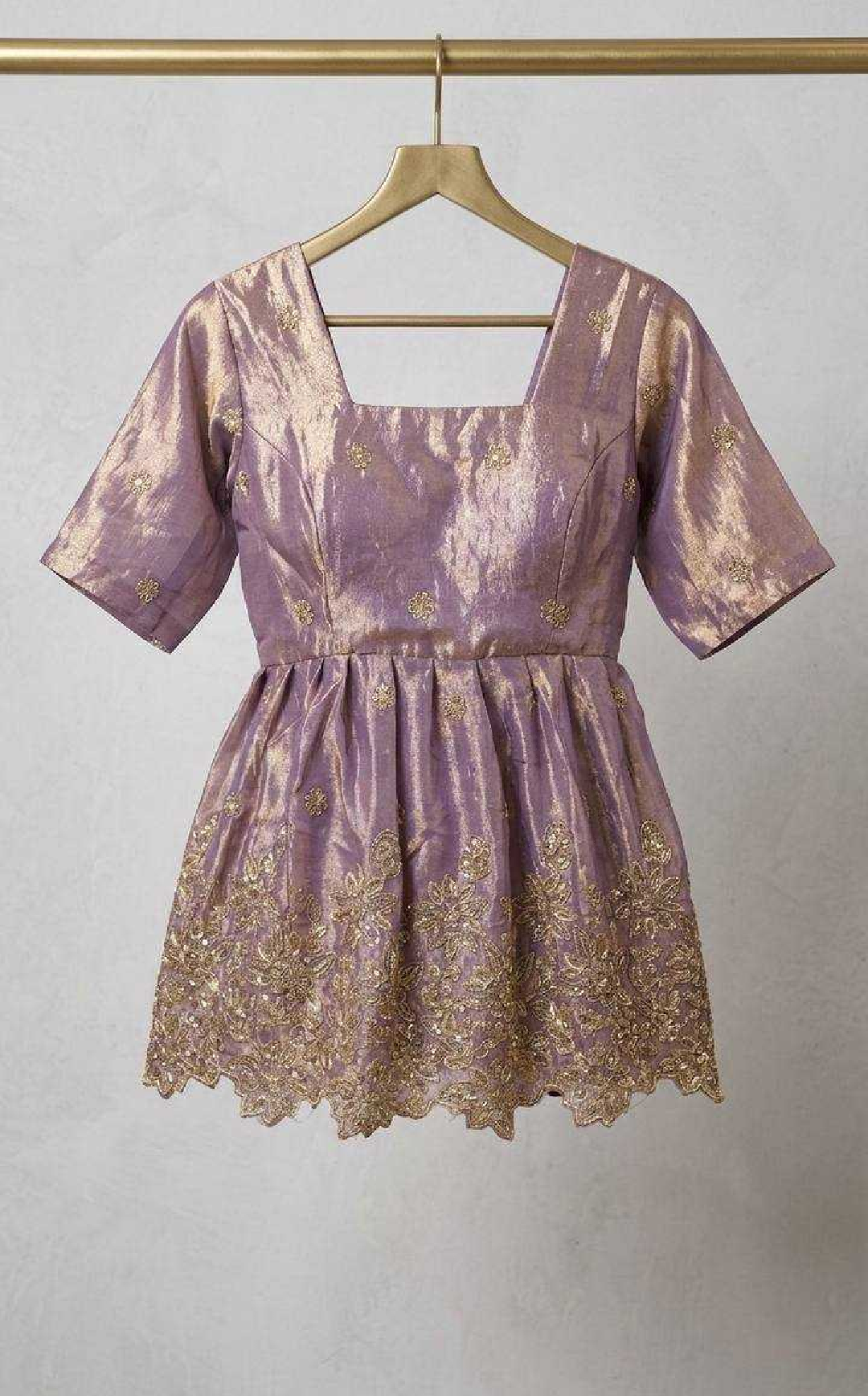 Mauve & Gold Silk Peplum Lehenga Set with Zari Embroidery