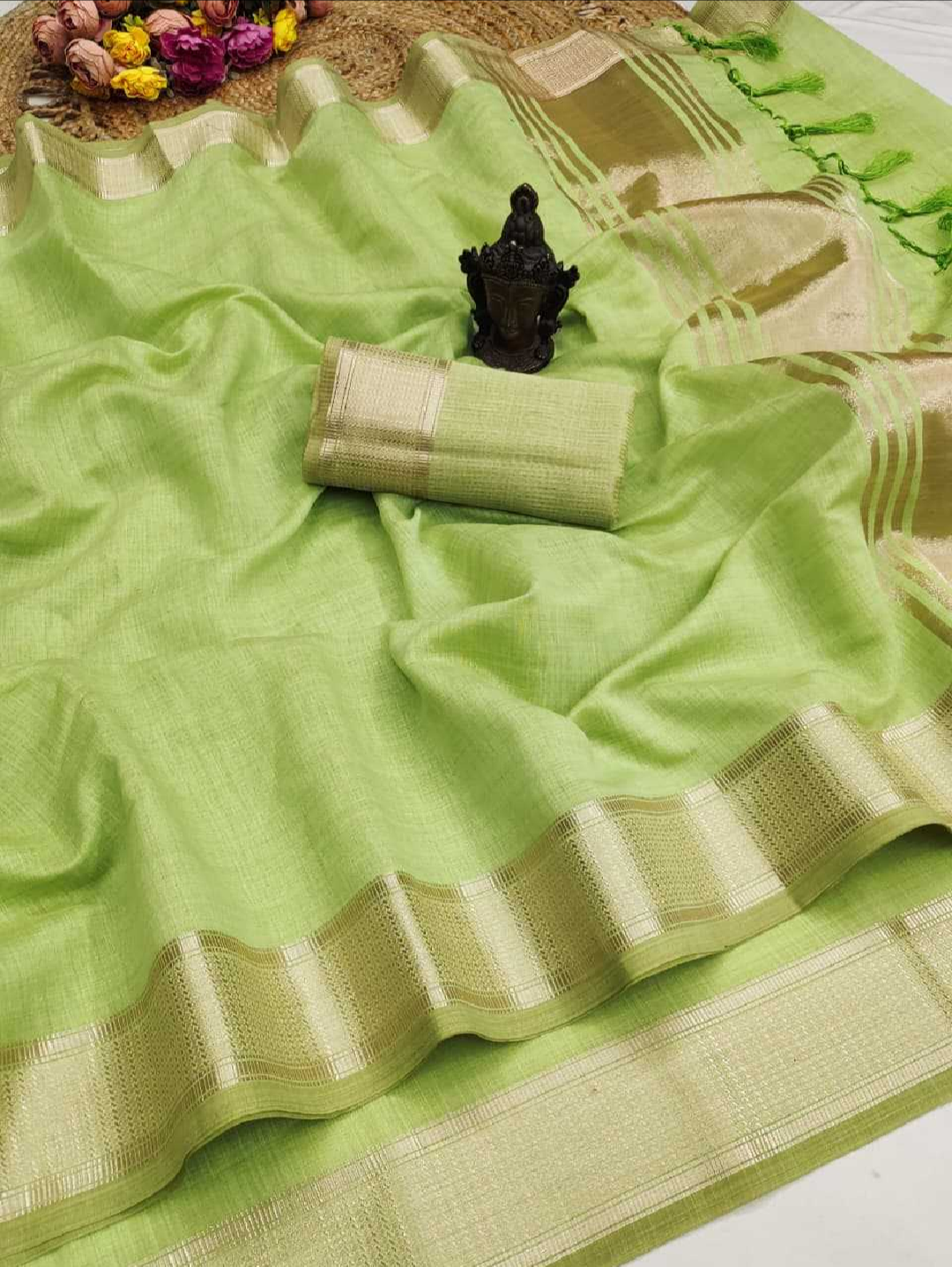 Soft Cotton Sarees Zari Border With Blouse