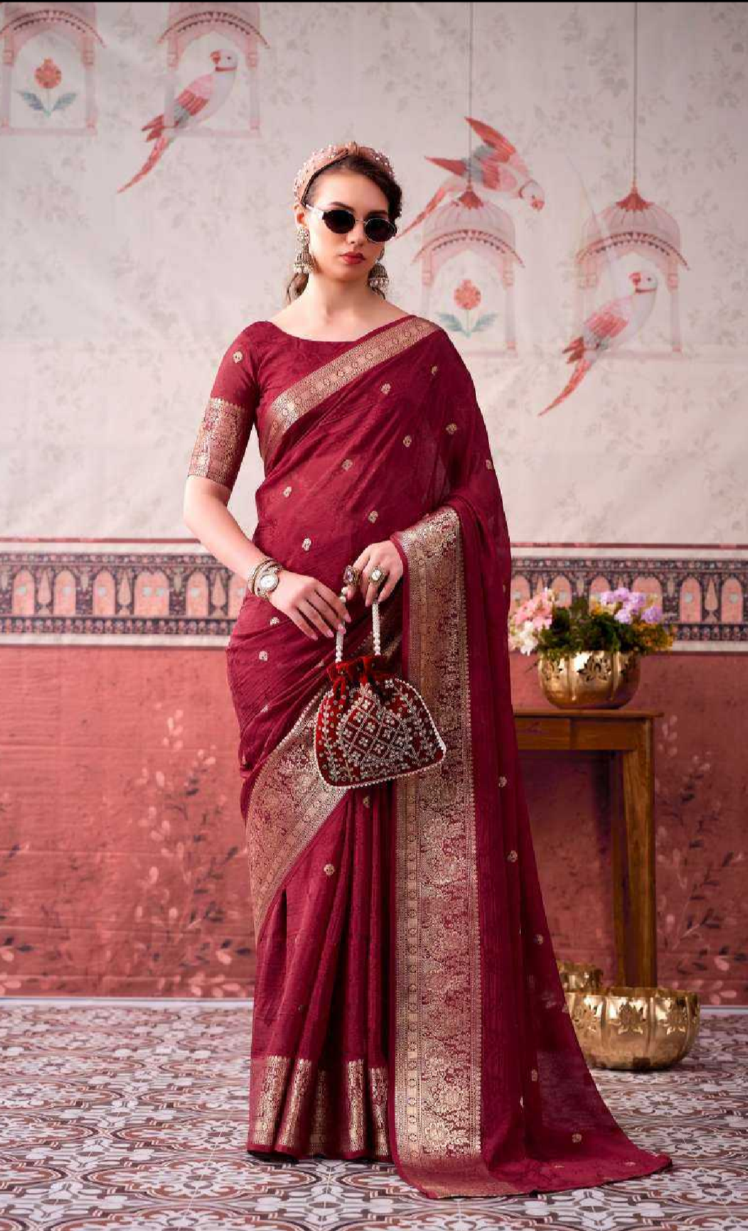 Chinon Designer Saree Printed