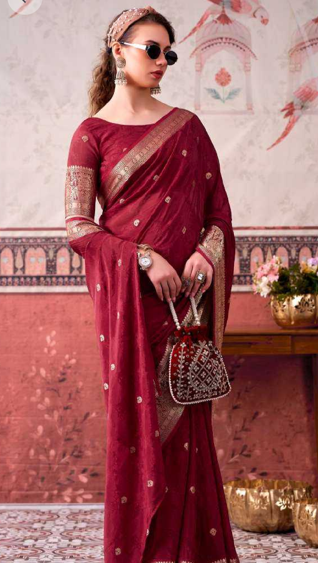 Chinon Designer Saree Printed