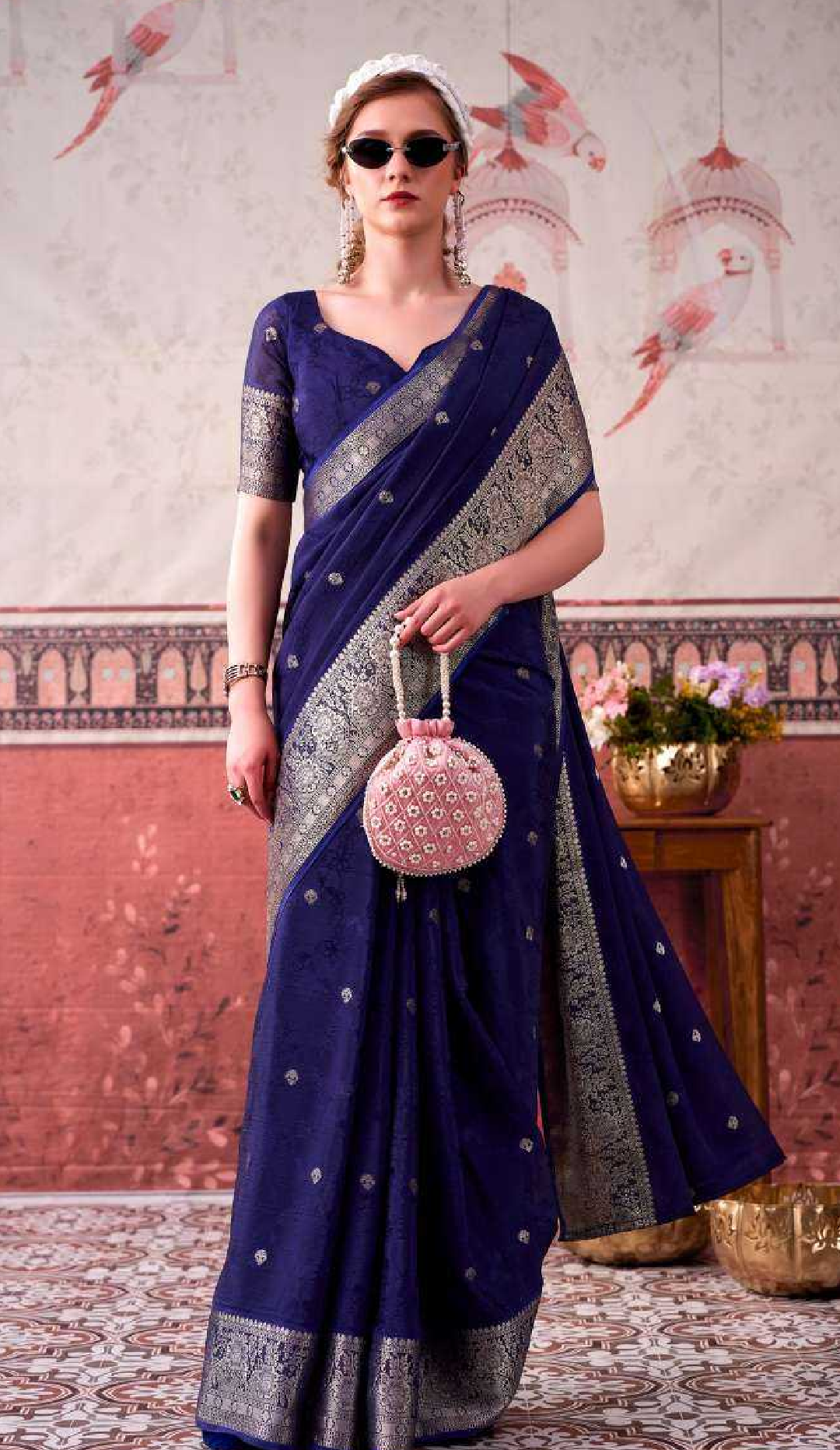 Chinon Designer Saree Printed