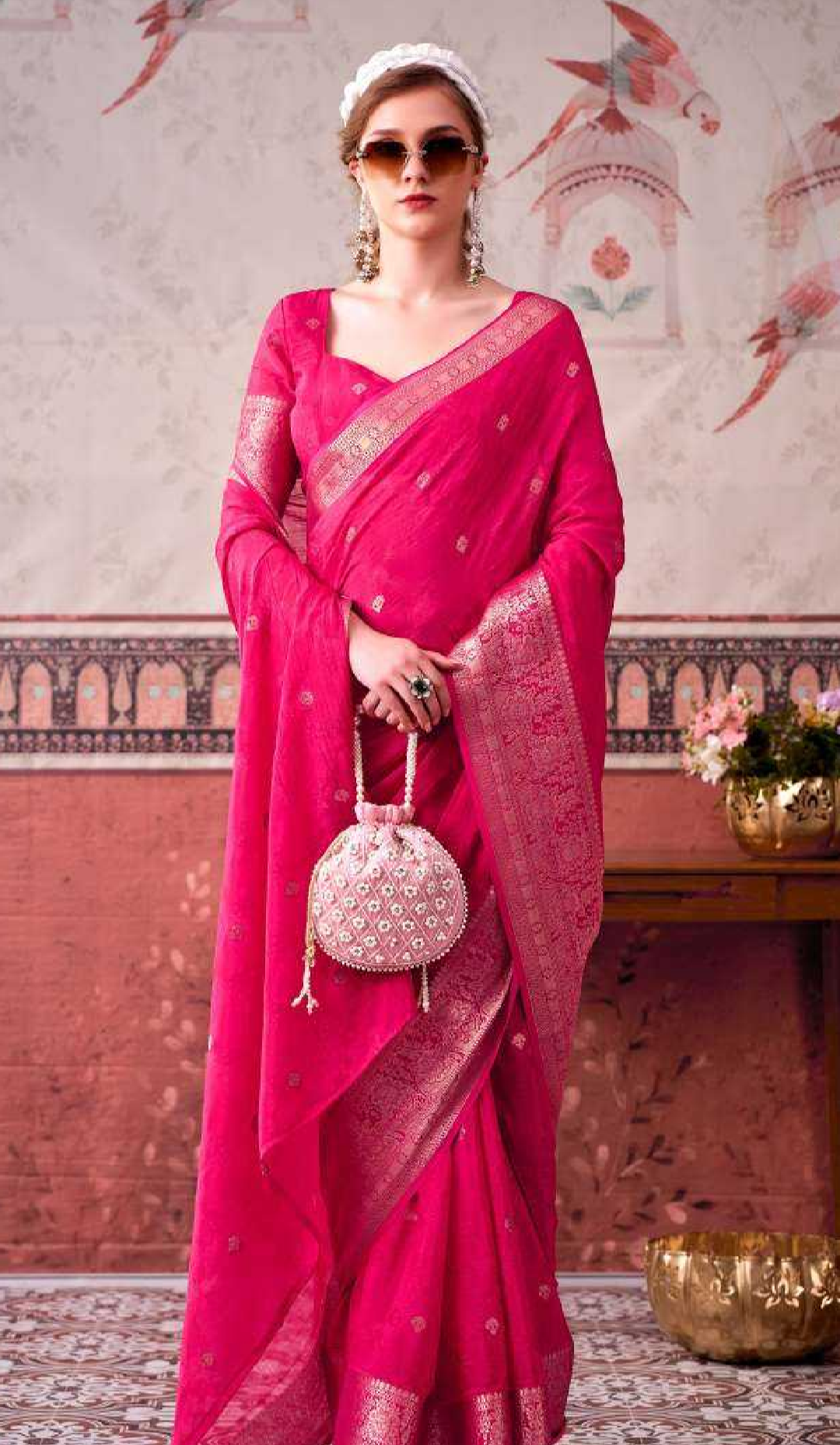 Chinon Designer Saree Printed